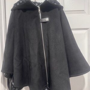Stylish Black Hooded Cape with Designer Trim